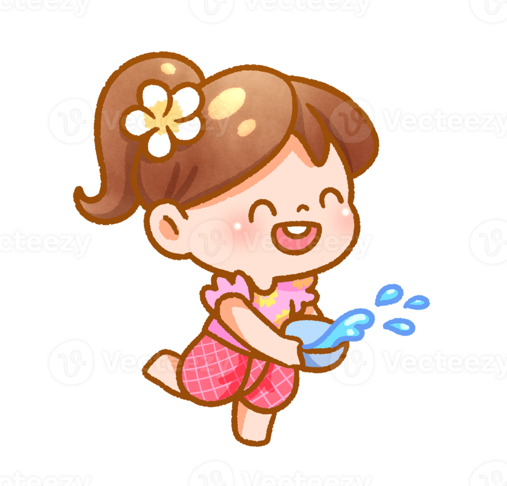 Cute Child Playing with Water Festive Handdrawn png
