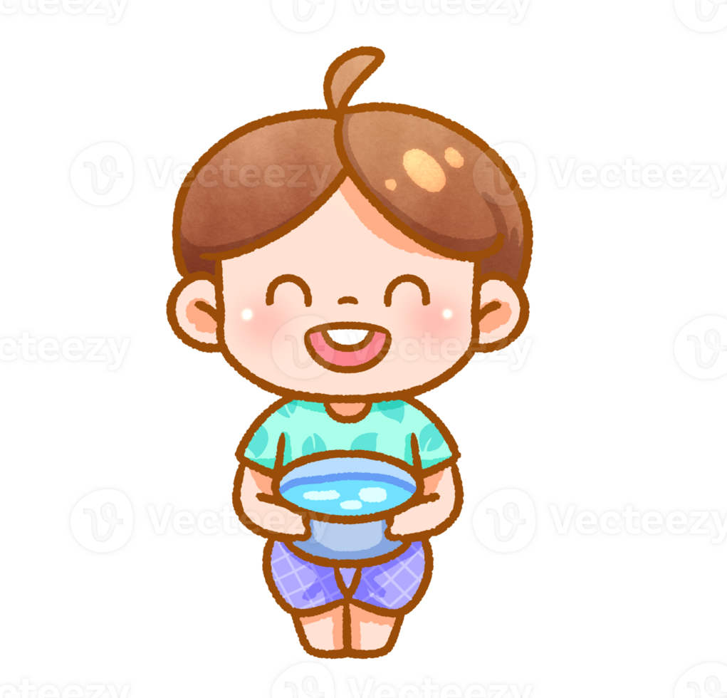 Cheerful Boy Playing with Water Festive Handdrawn Cartoon png