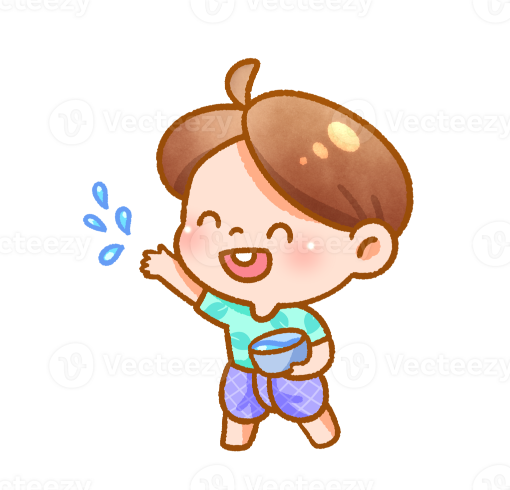 Cheerful Child Playing with Water Festive Handdrawn cartoon png