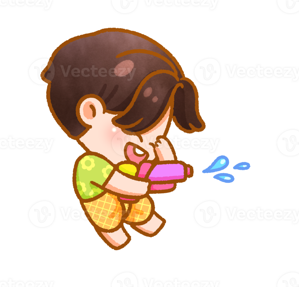 Cheerful boy Playing with Water Festive Handdrawn png