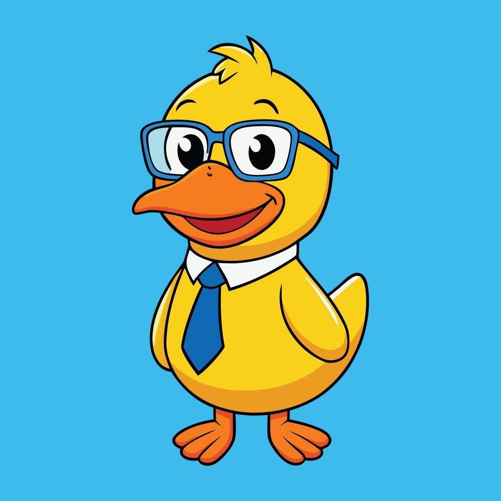 Cute Business Duck Wearing Glasses and Tie Cartoon Art Illustration Design vector