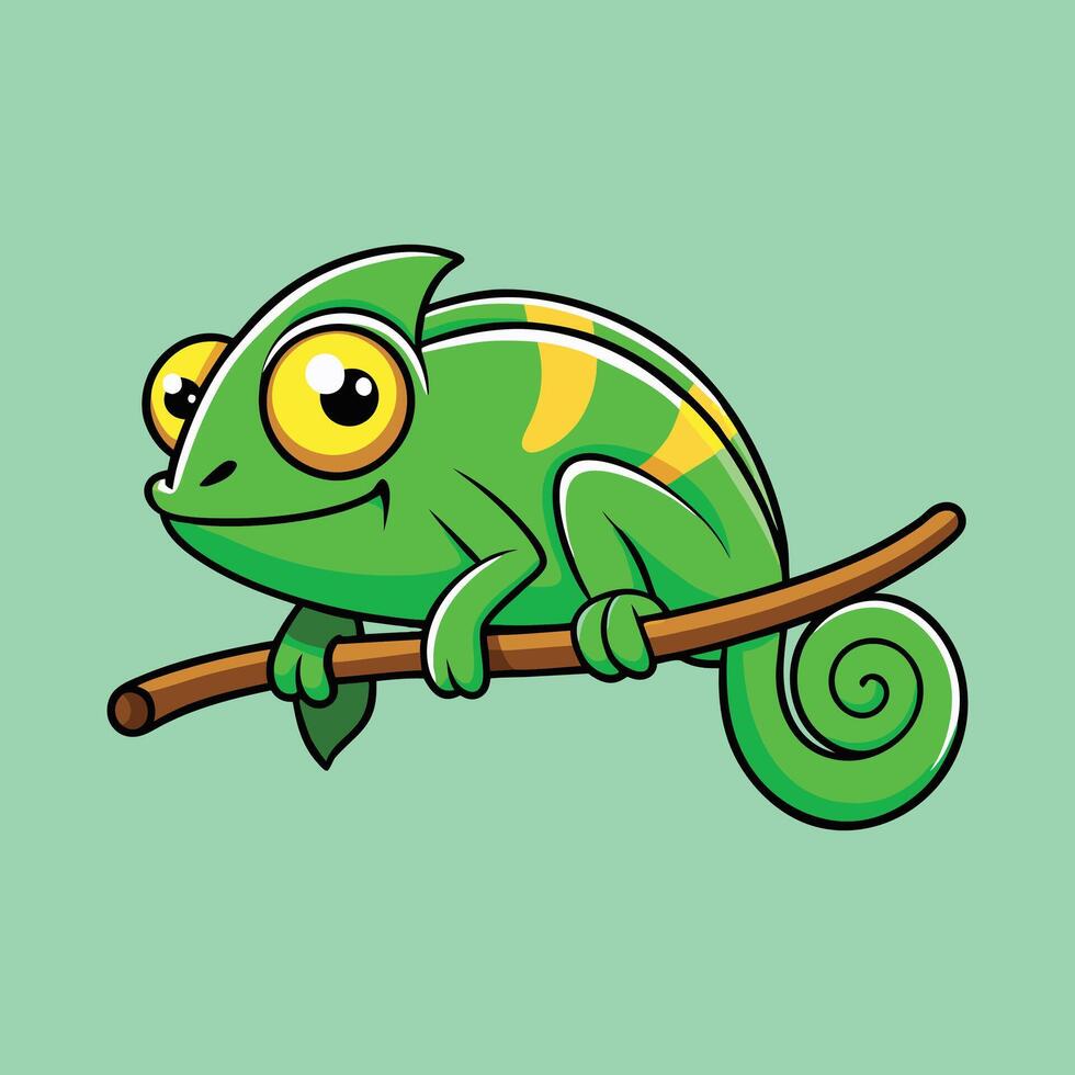 Chameleon on a Branch Cartoon Art Illustration Design vector