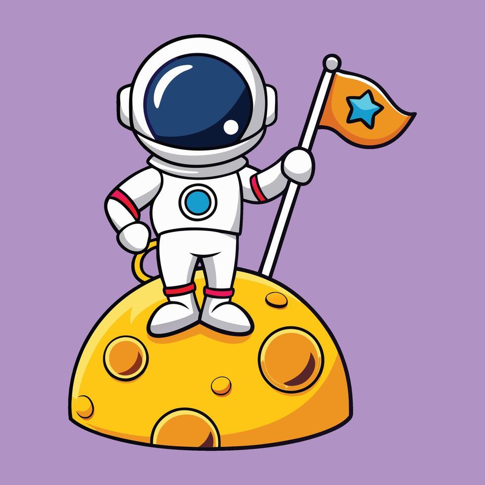 Astronaut Standing on the Moon Cartoon Art Illustration Design vector
