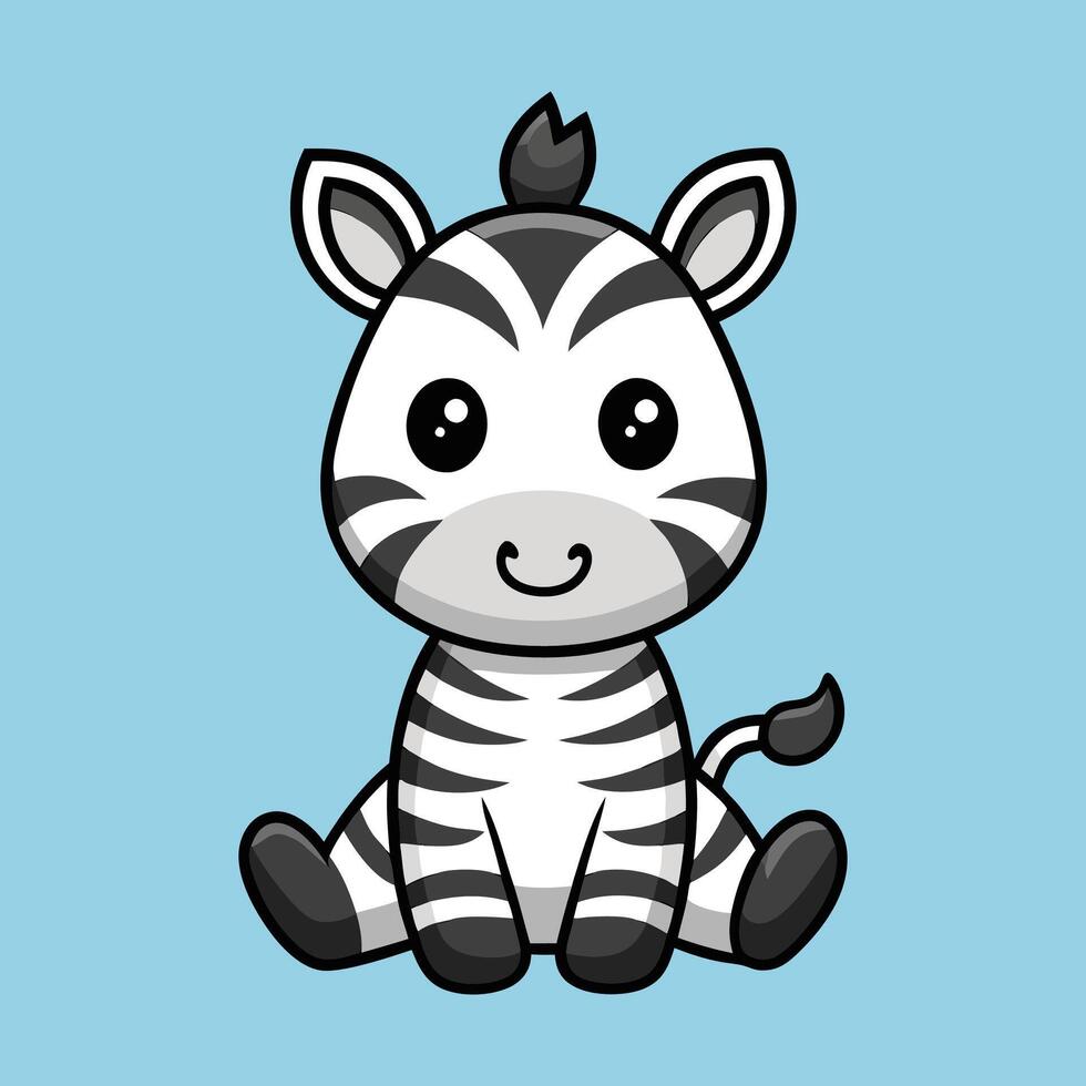 Cute Zebra Sitting Cartoon Art Illustration Design vector