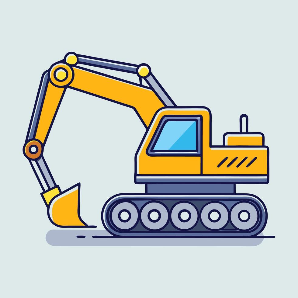 Yellow Excavator Construction Vehicle Cartoon Art Illustration Design vector