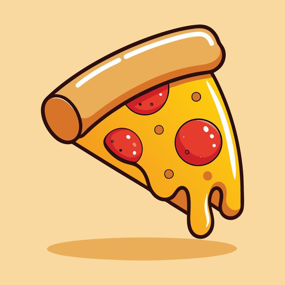 Tasty Melting Cheese Pizza Slice Cartoon Art Illustration Design vector