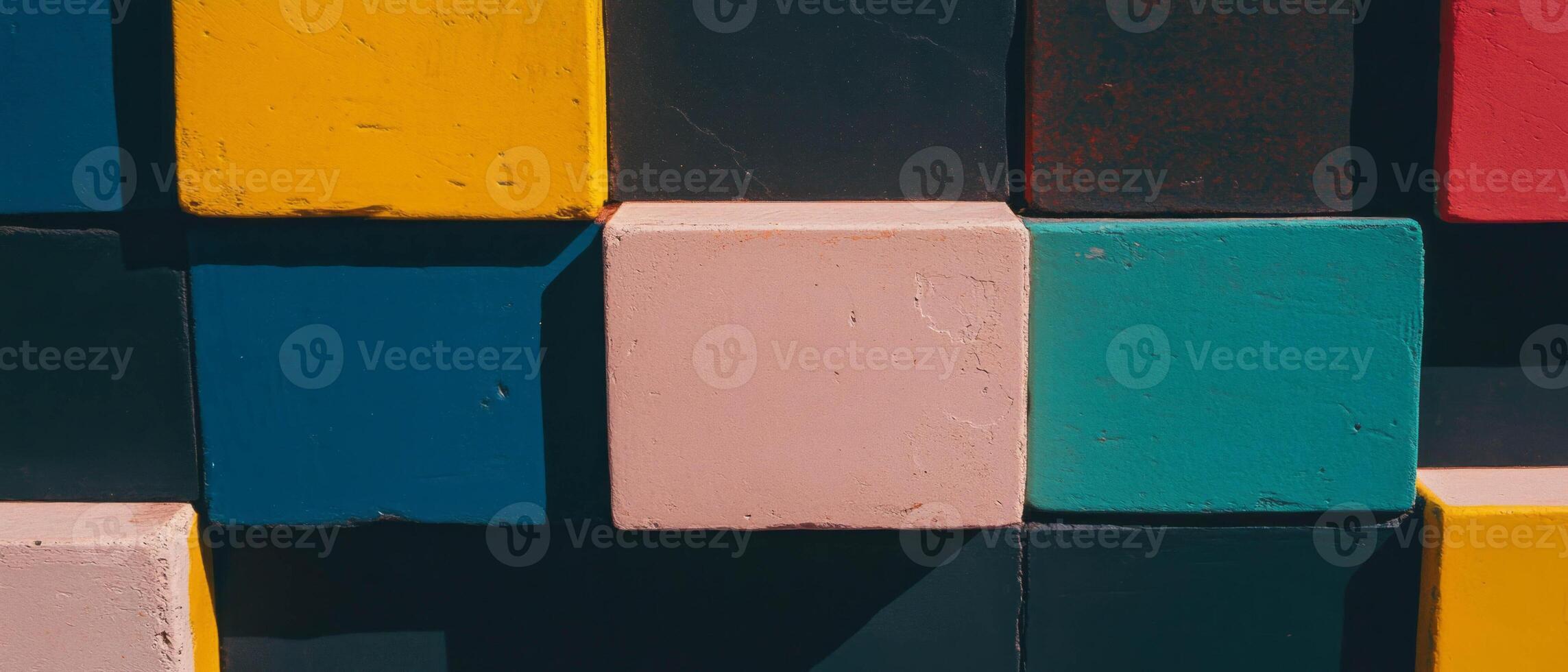 Playful patterns of building blocks showcase vibrant geometric shapes in primary colors photo