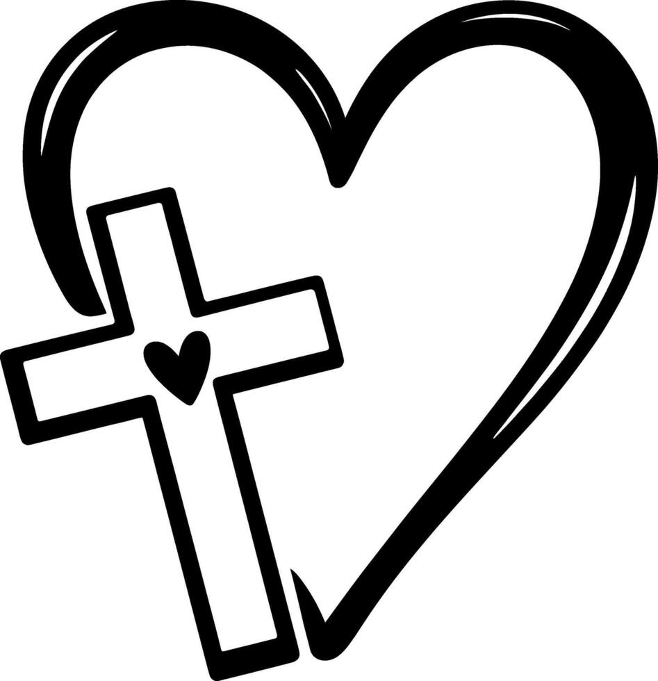 Christian Cross Inside Heart Silhouette Symbol vector