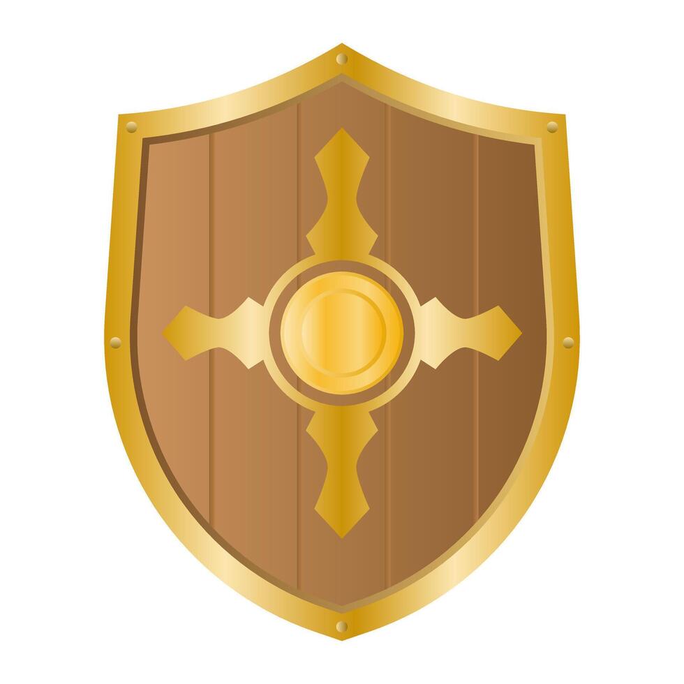 Medieval Safe Protective Golden Shield. Vintage Gold Shield Element. Golden Shield Icon. vector