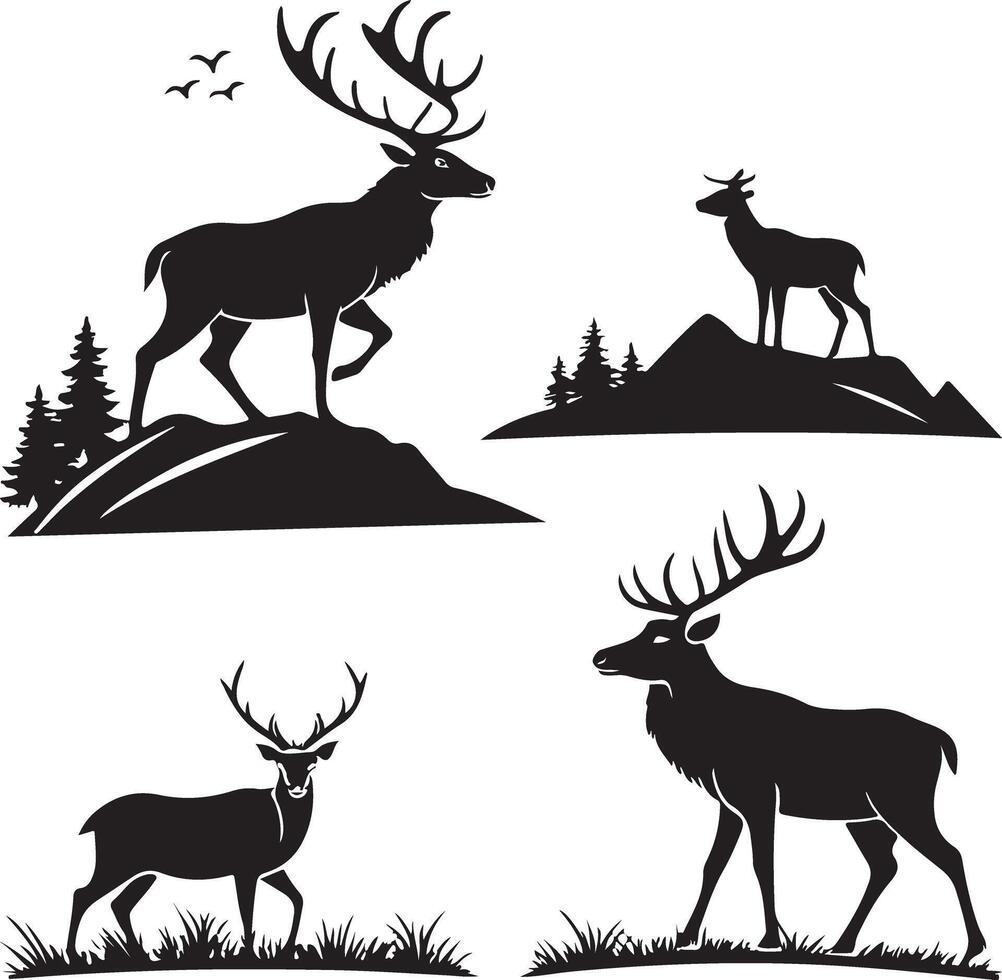 A set of reindeer silhouette icon design vector