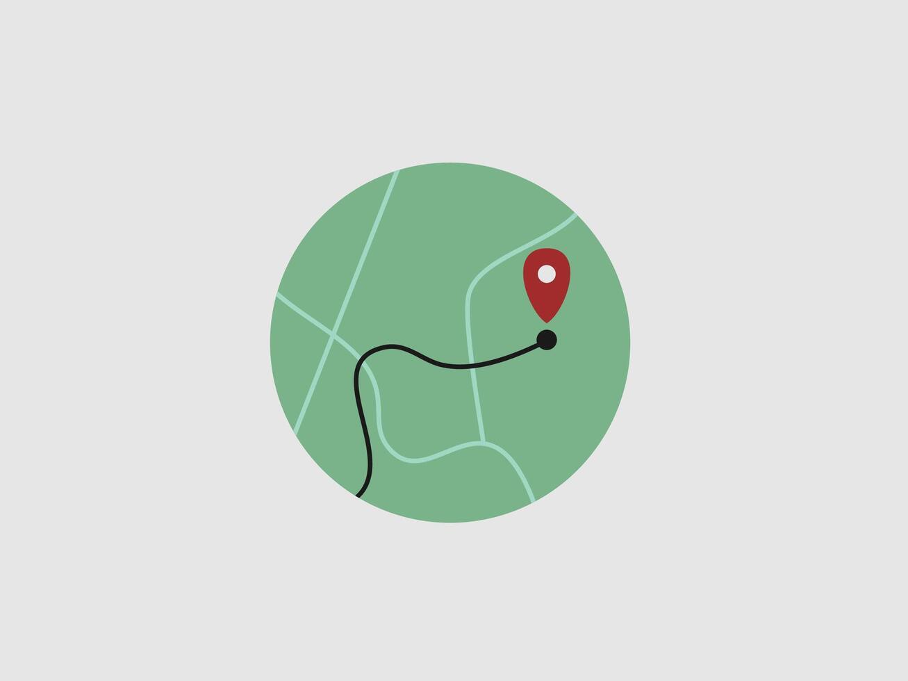 illustration depicts a stylized circular map with a location pin vector
