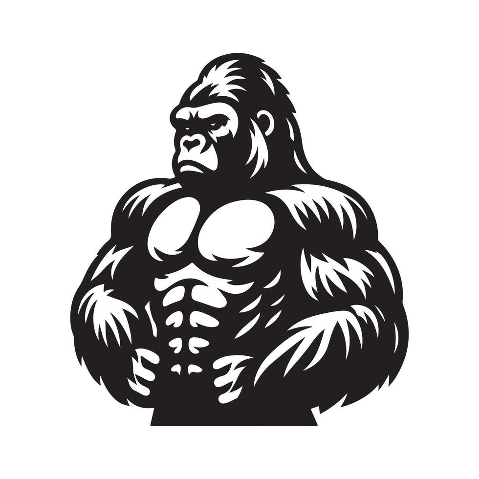 Simple Western Gorilla Black Silhouette Illustration vector
