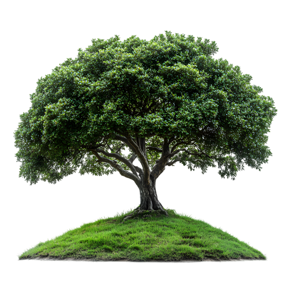 Lush Green Tree on Grassy Mound Nature Scene Tranquil Environment png