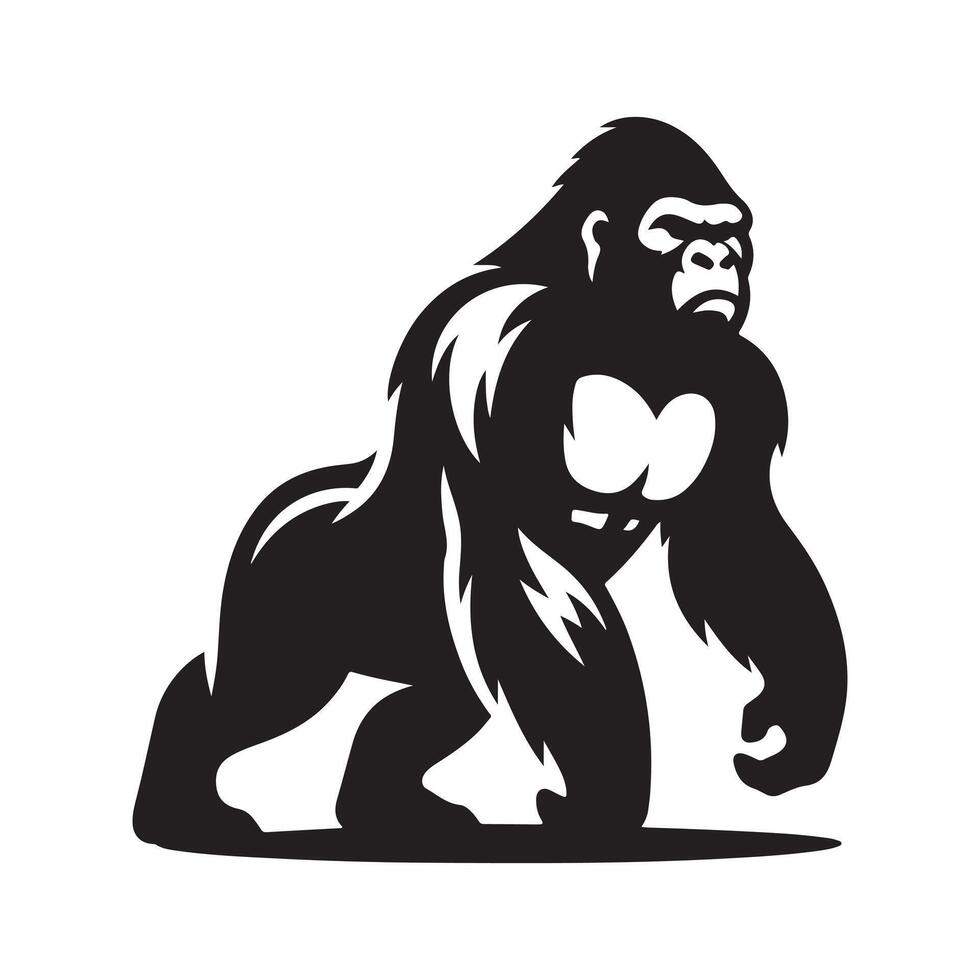 Western Gorilla Black Silhouette for Apparel Design vector