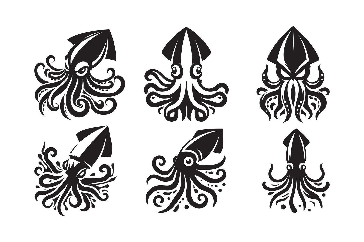 Detailed Squid Silhouette for Nautical Designs vector