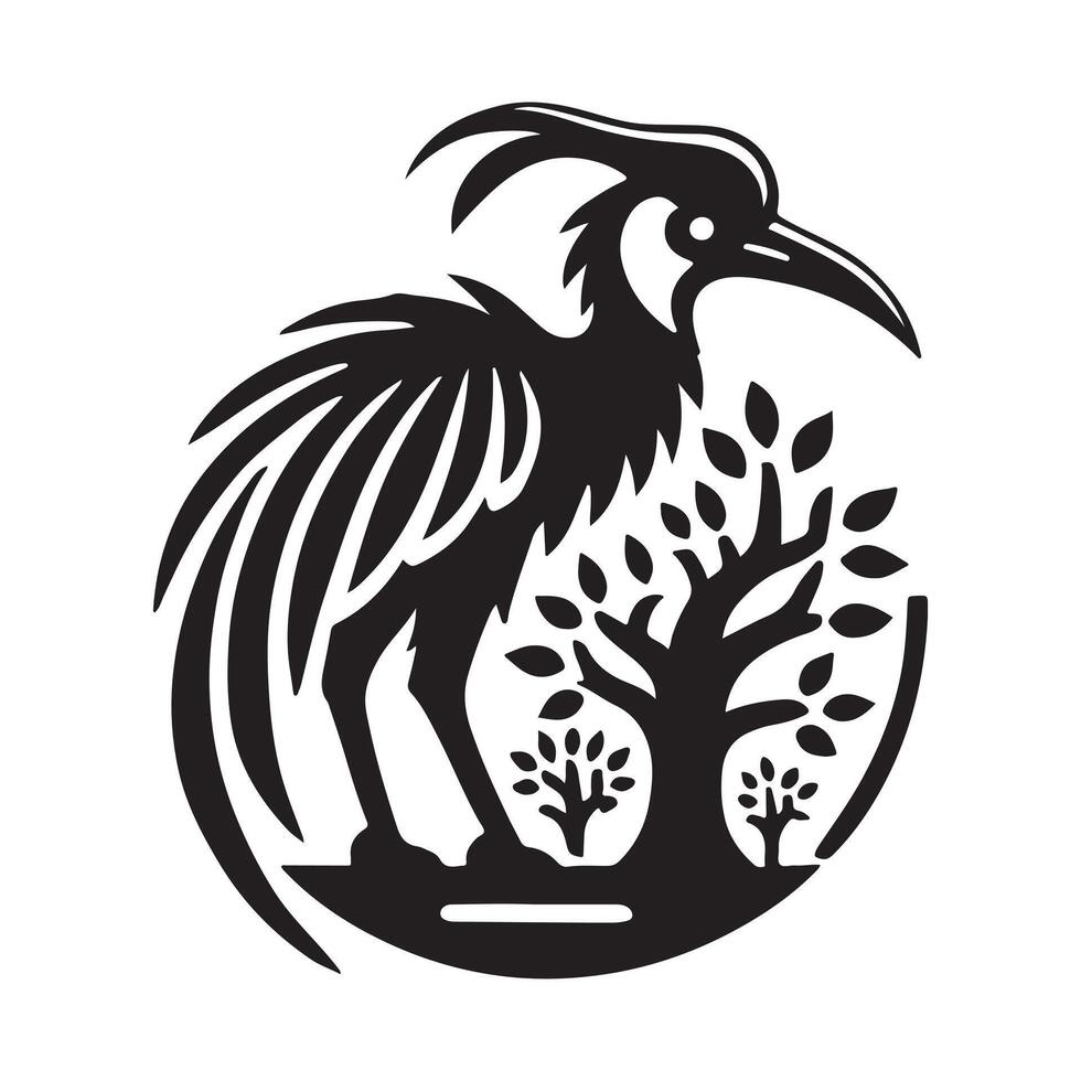 Black and White Jabiru Bird Silhouette vector
