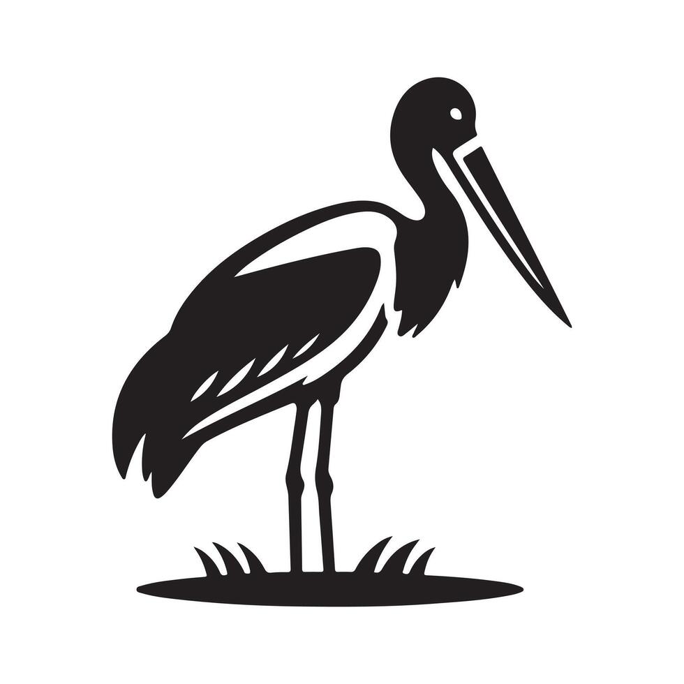 Simplistic Saddle Billed Stork Silhouette Graphic vector