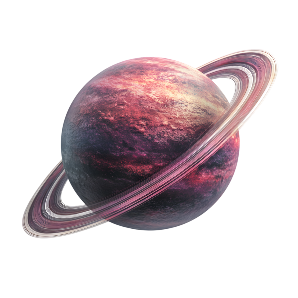 Pink Planet with Rings in Space Celestial Body Cosmic Scene, png
