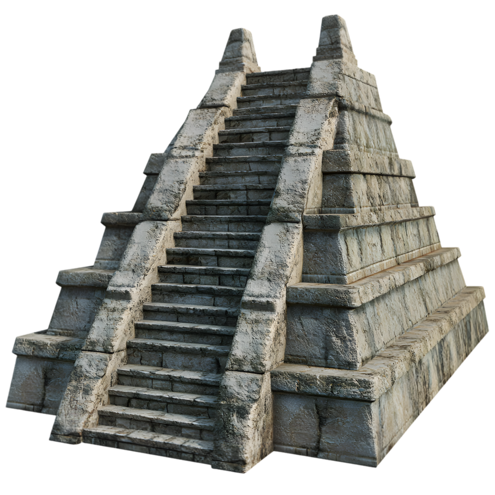 Ancient Stone Pyramid Staircase Mayan Ruins Architecture 3D Render, png