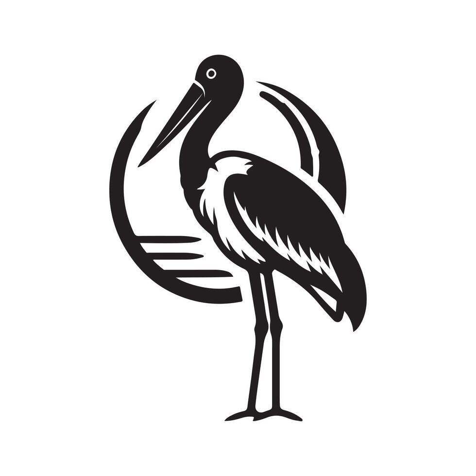 Saddle Billed Stork Silhouette for Creative Work vector