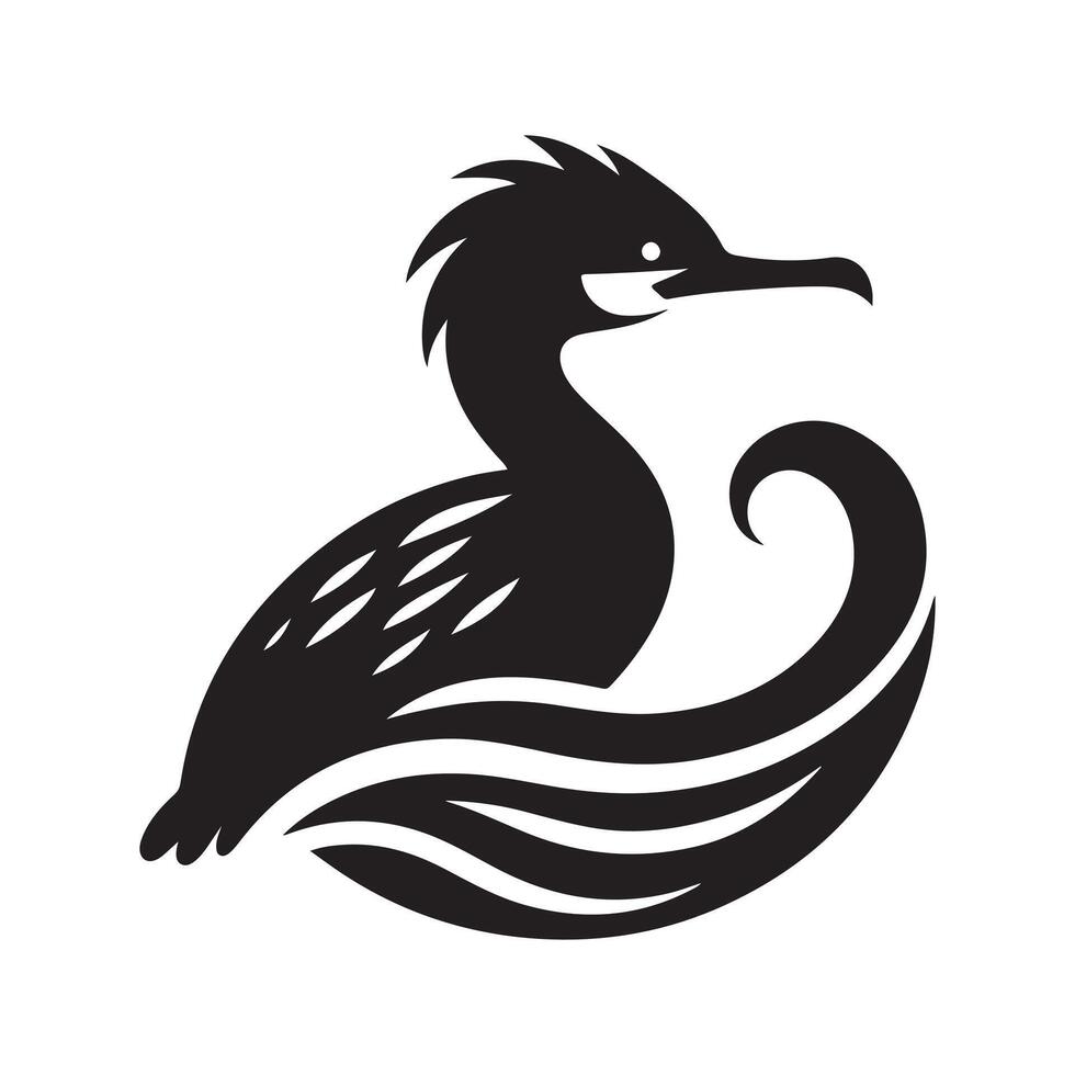 Elegant Double Crested Cormorant Silhouette vector