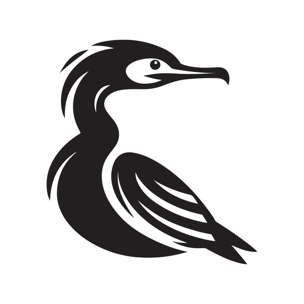 High Detail Double Crested Cormorant Silhouette vector