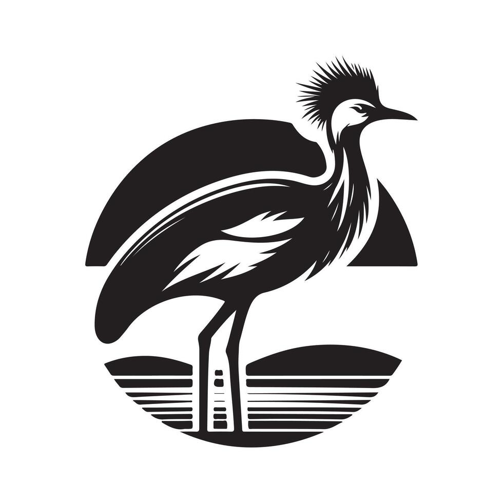 Modern Grey Crowned Crane Black Silhouette vector