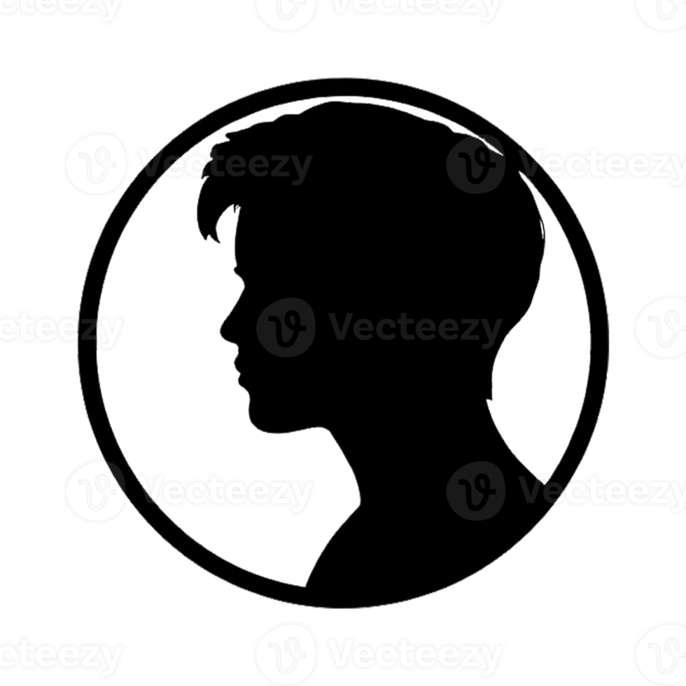 a silhouette of a boy's head in a circle png
