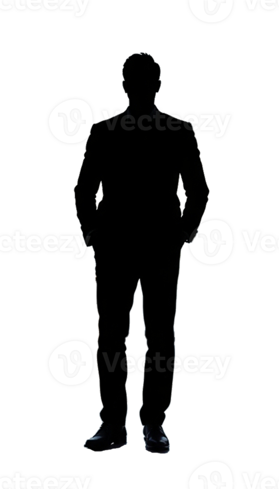 silhouette of a man in a suit standing on a transparent background png