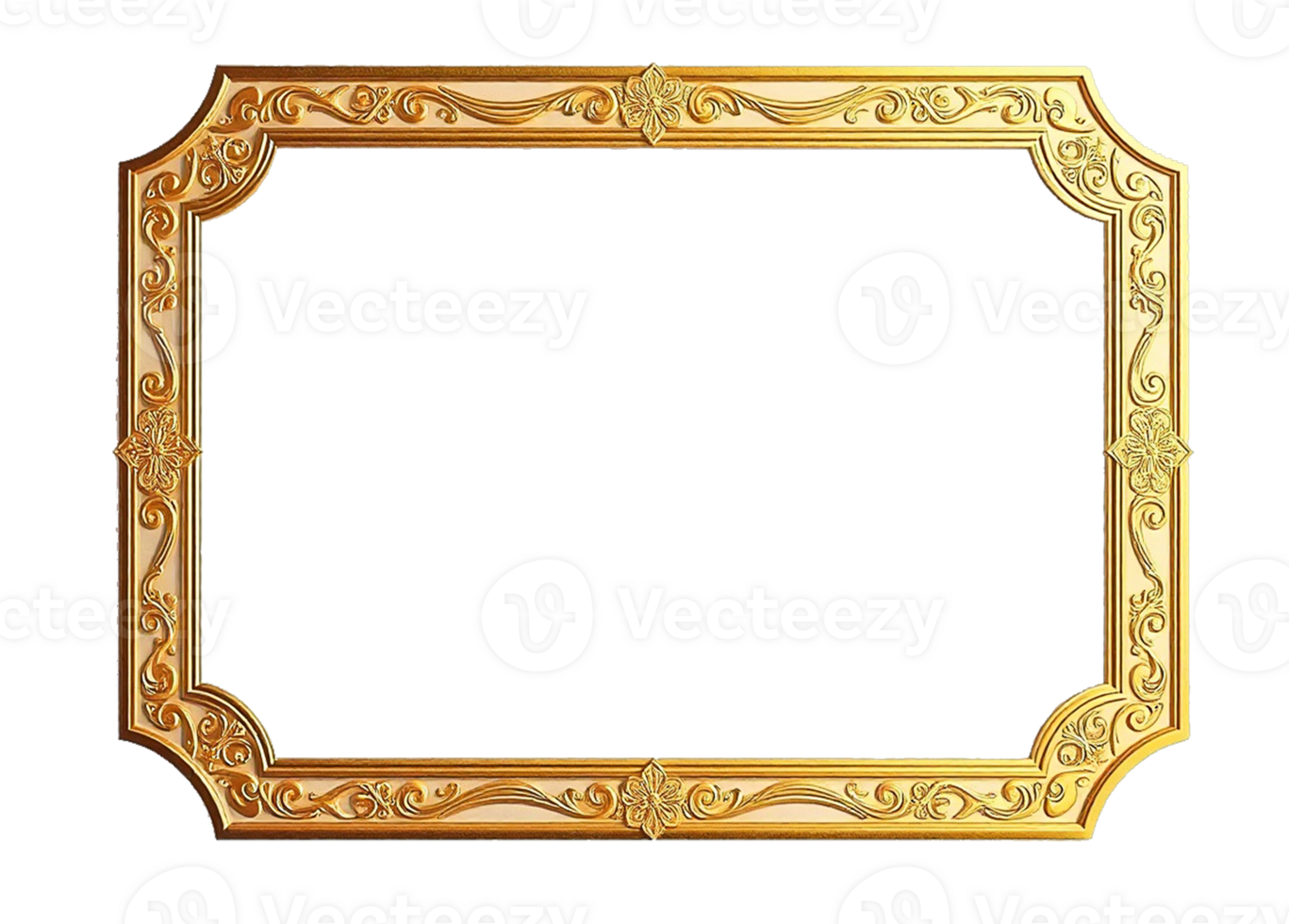 Golden frame and ornate design on transparent background png