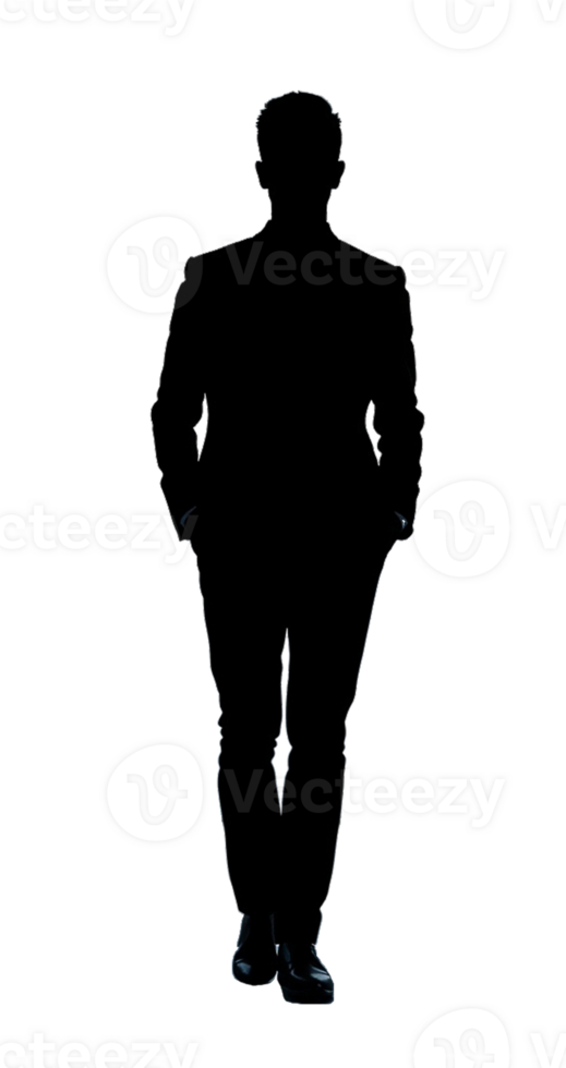 silhouette of a man in suit standing on a transparent background png