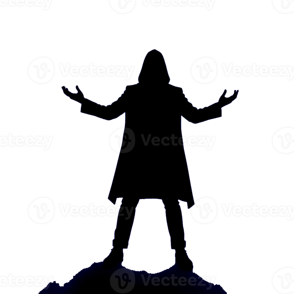 silhouette of a man standing on top of a mountain transparent background png