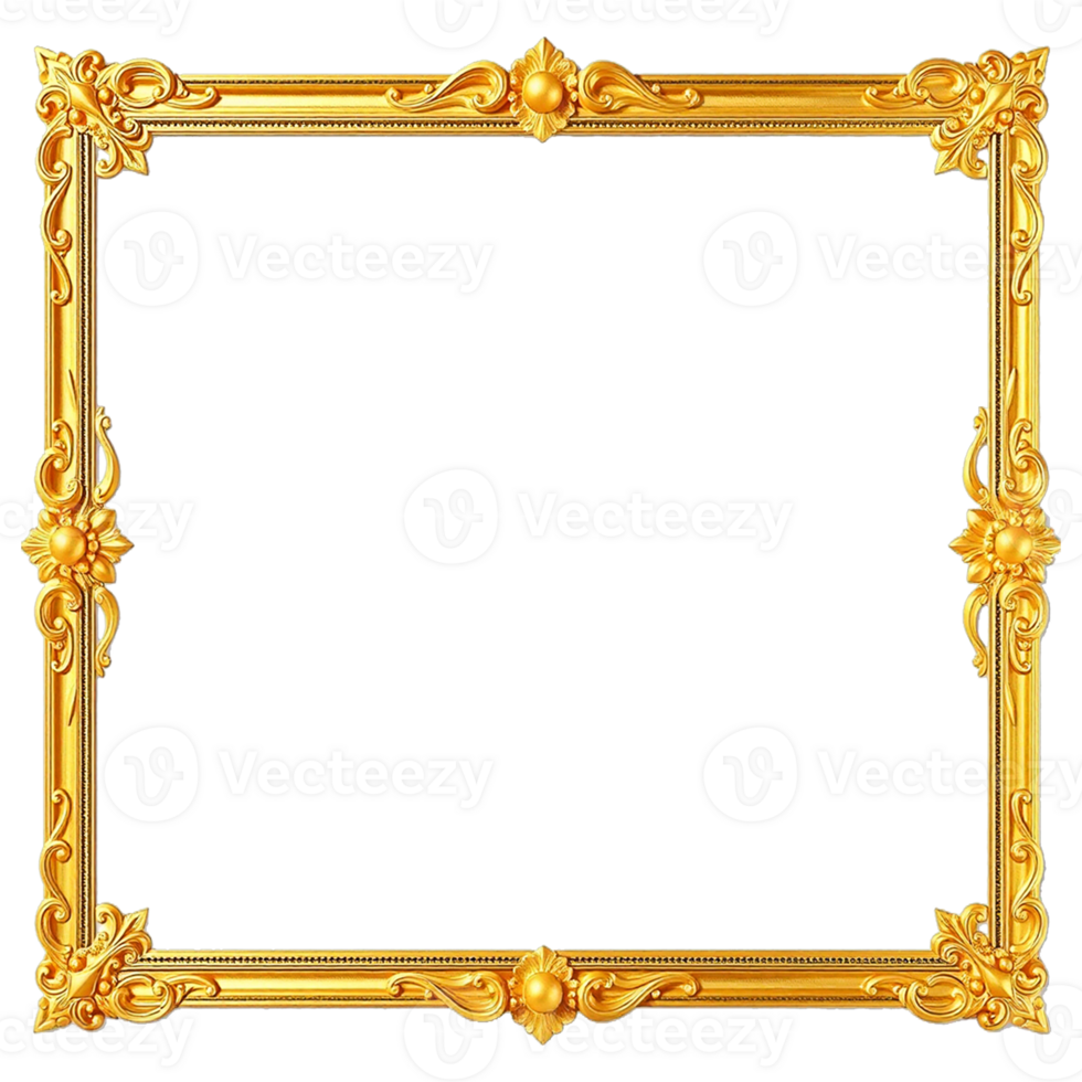 gold frame and ornate design on transparent background png