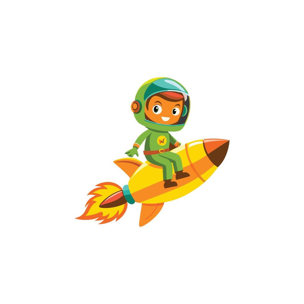 Cute Astronaut Sitting On Rocket Cartoon Icon Illustration. Science Technology Icon Isolated vector