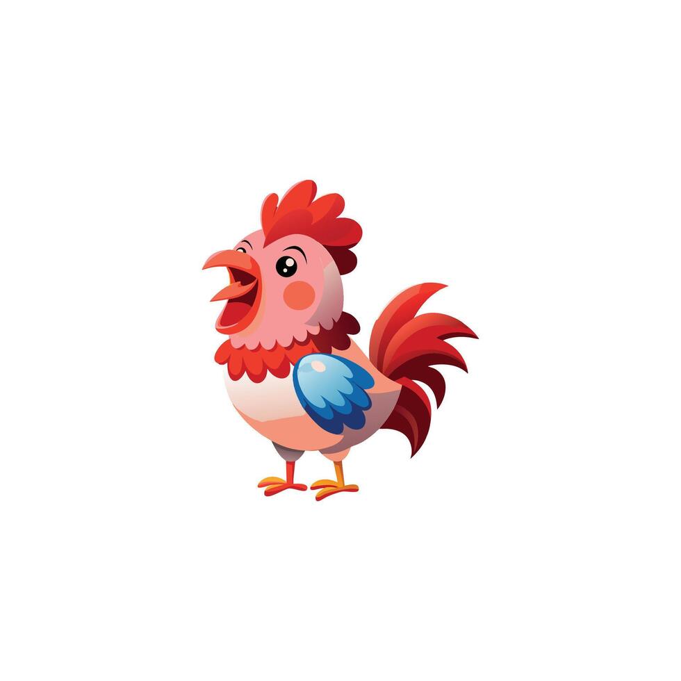 Cute Chicken Crowing Cartoon Icon Illustration Animal Nature Icon vector