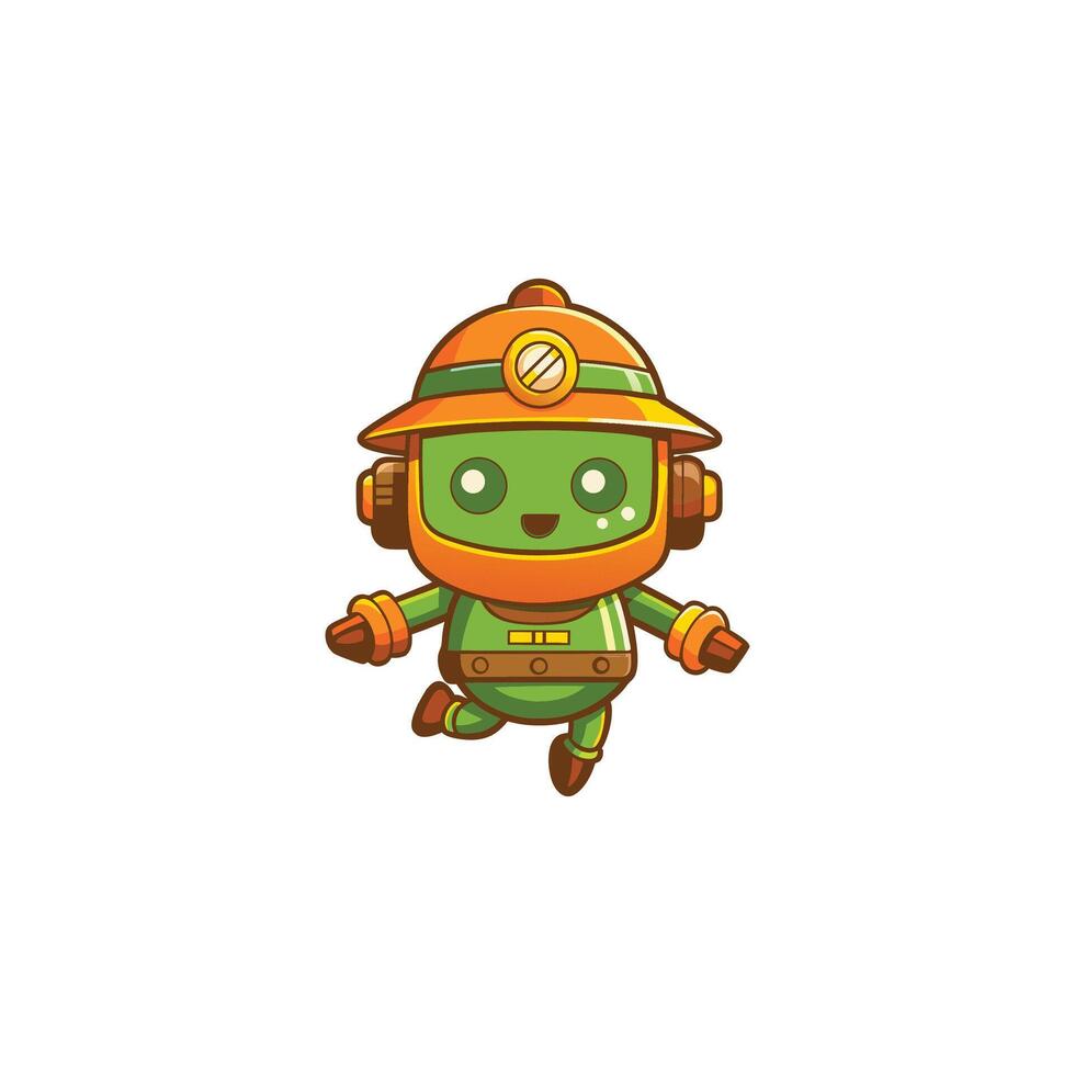 Cute Robot Wearing Hat Flying Cartoon Icon Illustration Science Technology vector