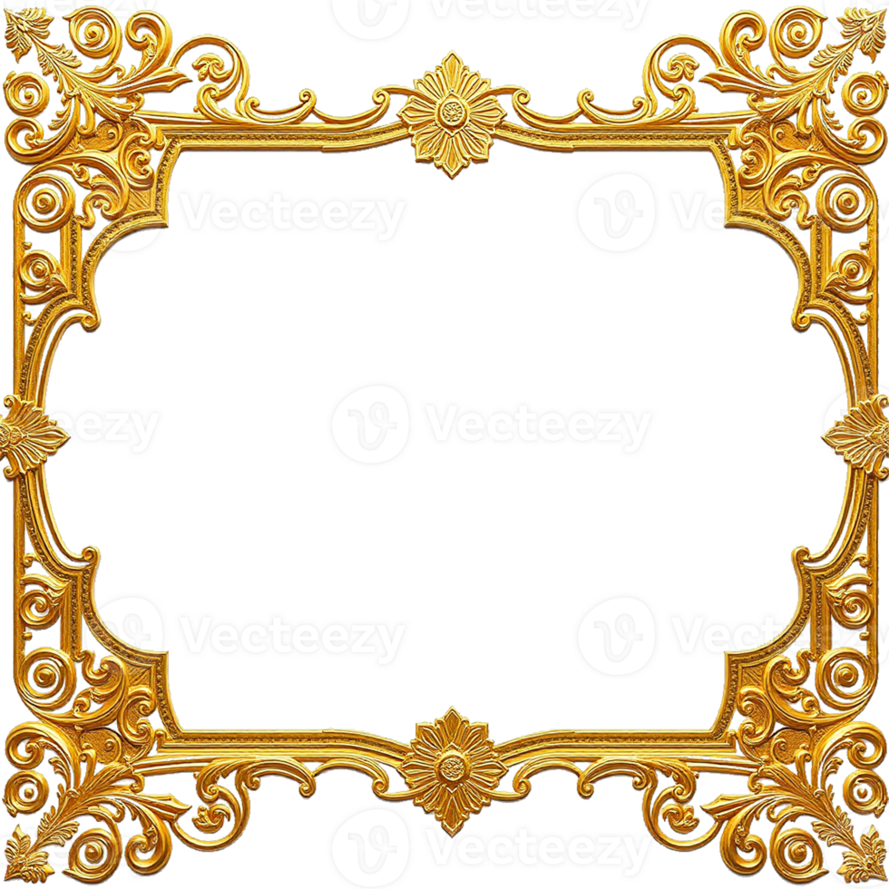 gold frame ornate border design on transparent background png