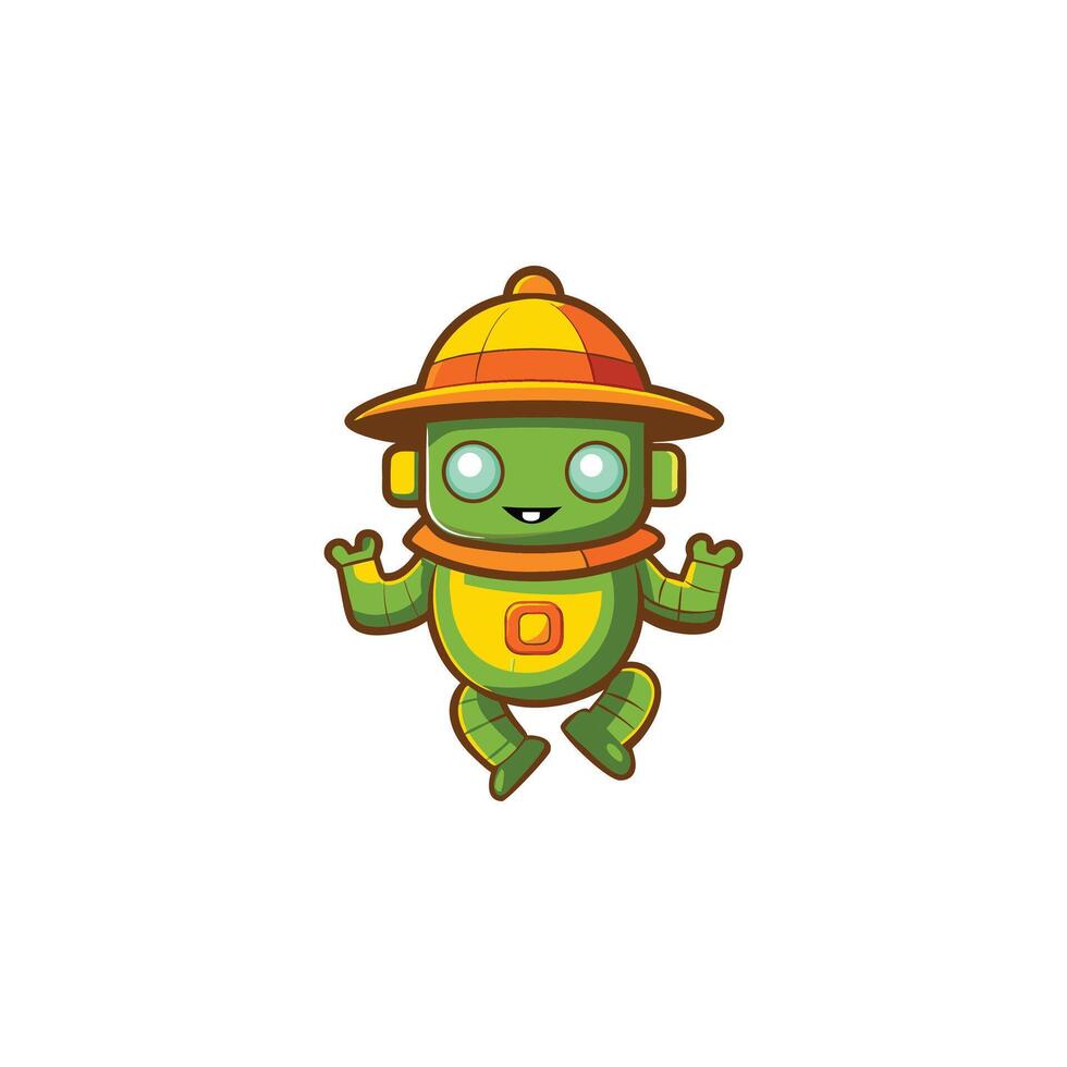 Cute Robot Wearing Hat Flying Cartoon Icon Illustration Science Technology Icon vector