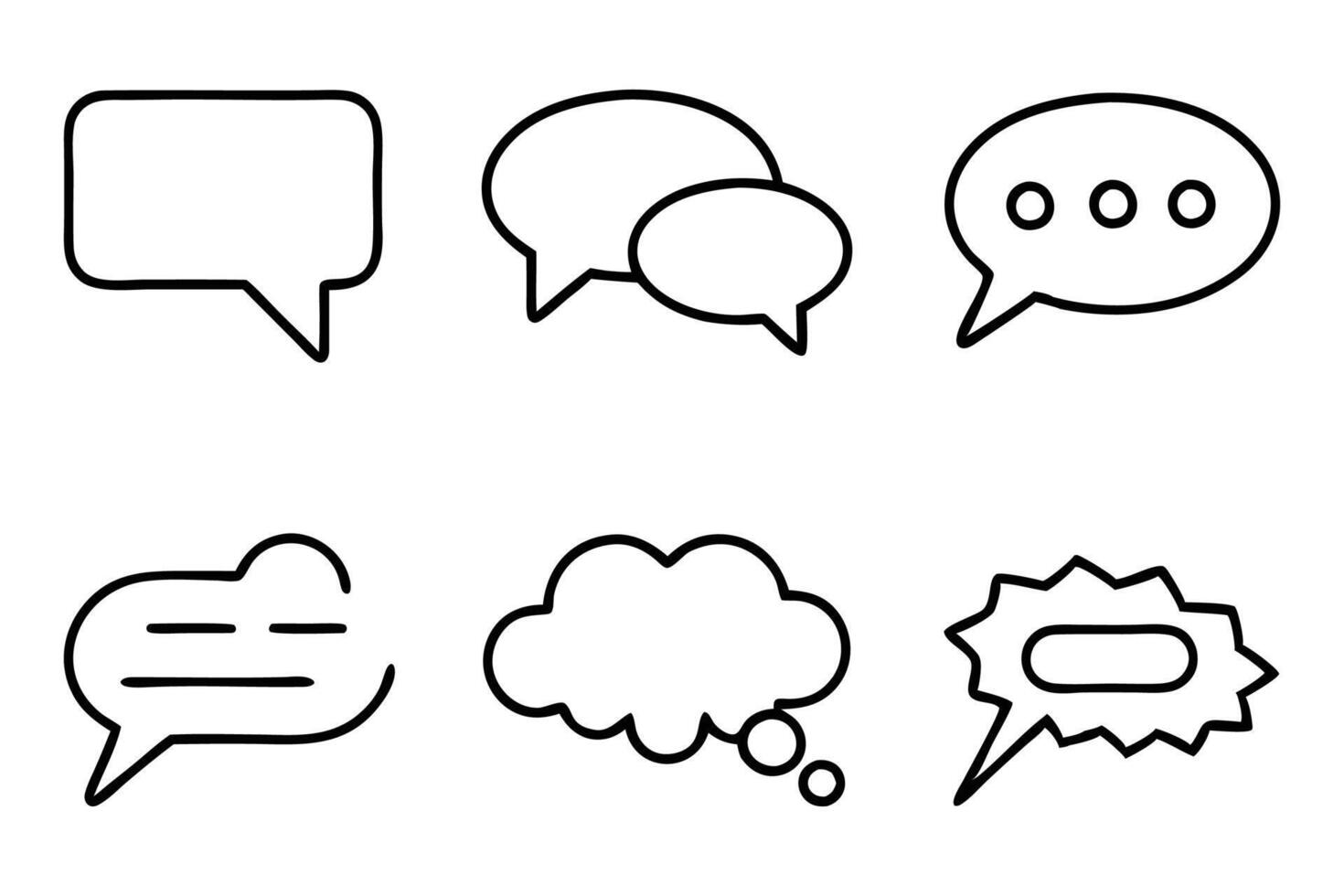 Speech bubbles Chat cloud and thought dialogue icon in simple linear style Hand drawn line art flat illustration. vector