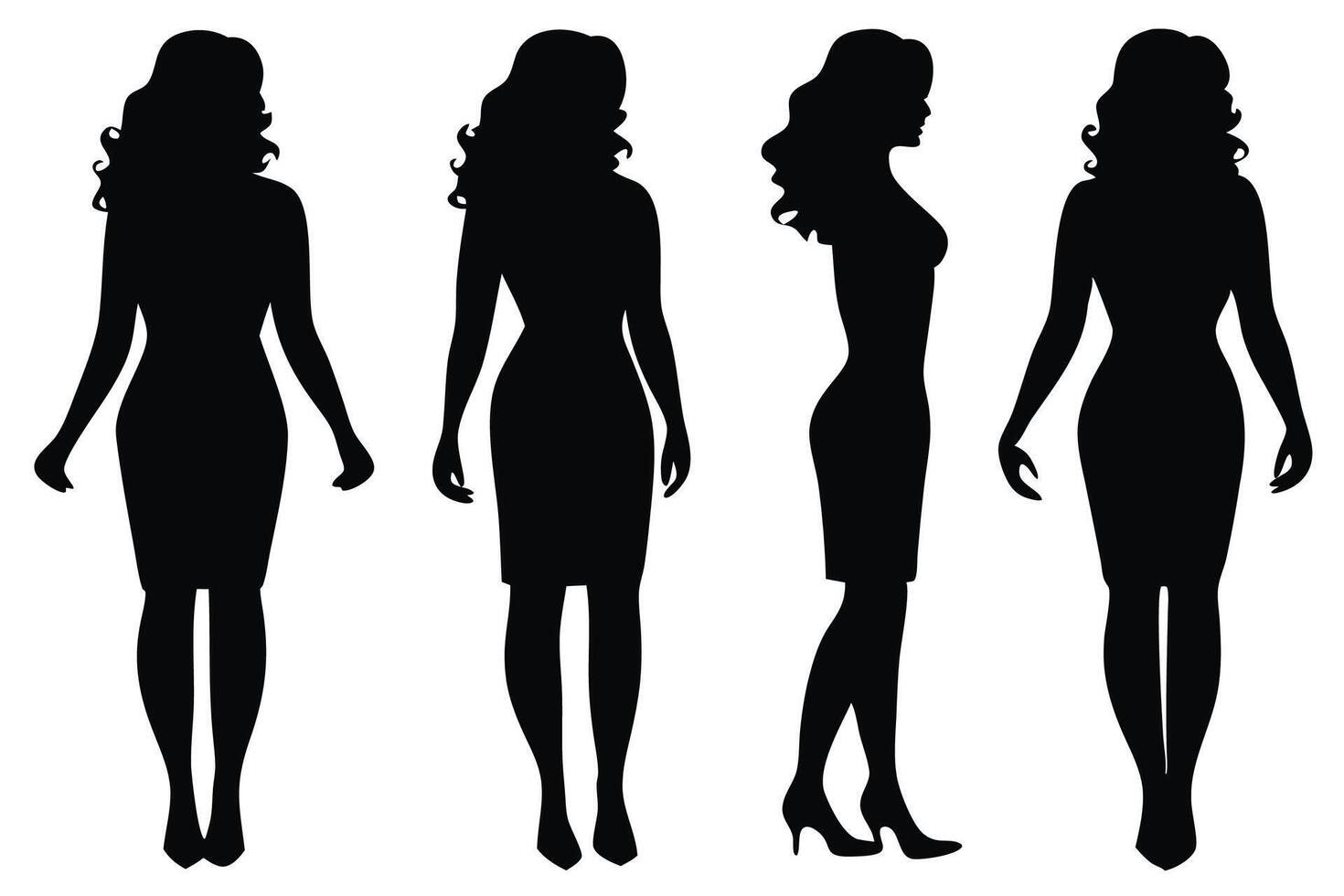 Woman standing silhouettes set isolated flat illustration on white background vector