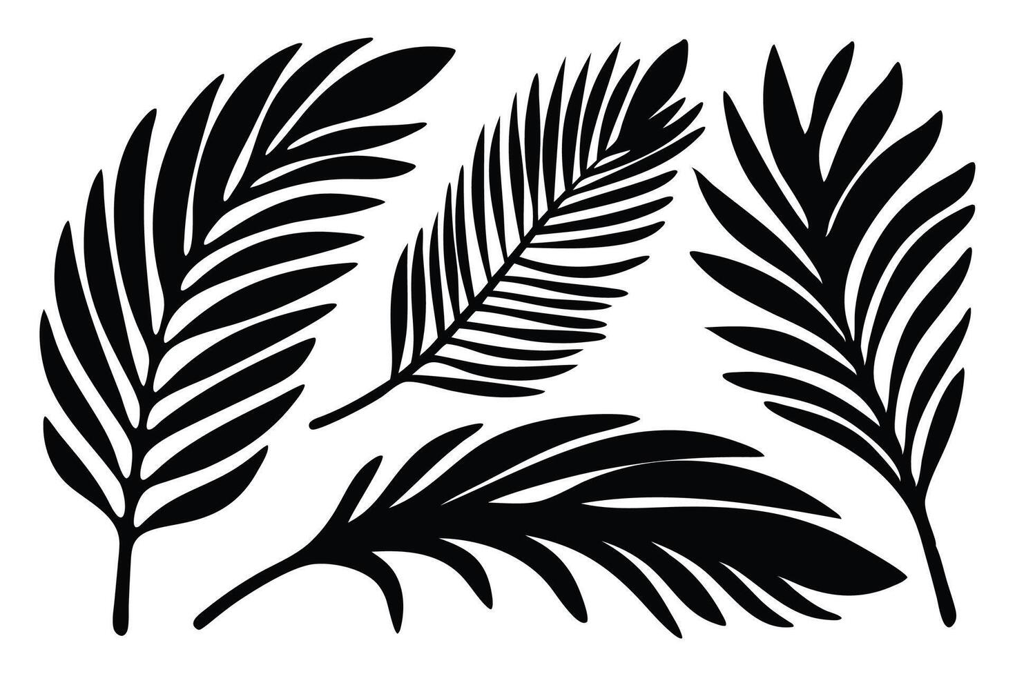 Palm tree leaf silhouettes set isolated flat illustration on white background. vector