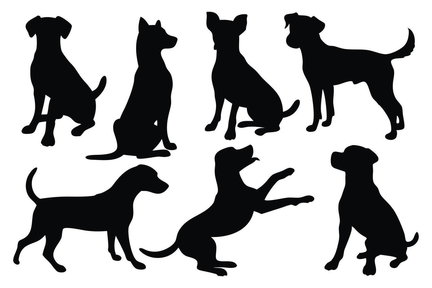 Pet dog pose silhouettes set isolated flat illustration on white background vector