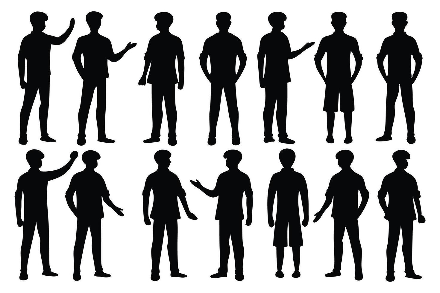 Man standing silhouettes set isolated flat illustration on white background vector