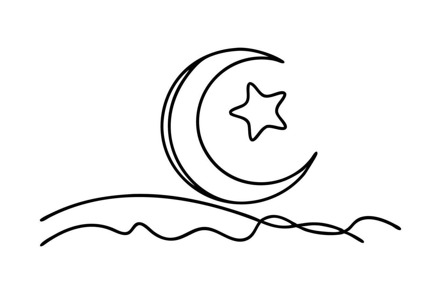 Moon with star Hand drawn line art flat illustration vector