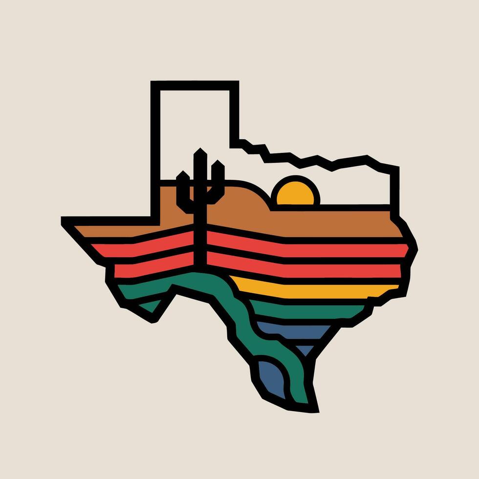 Texas State Outline with Desert Landscape and Retro Sunset vector