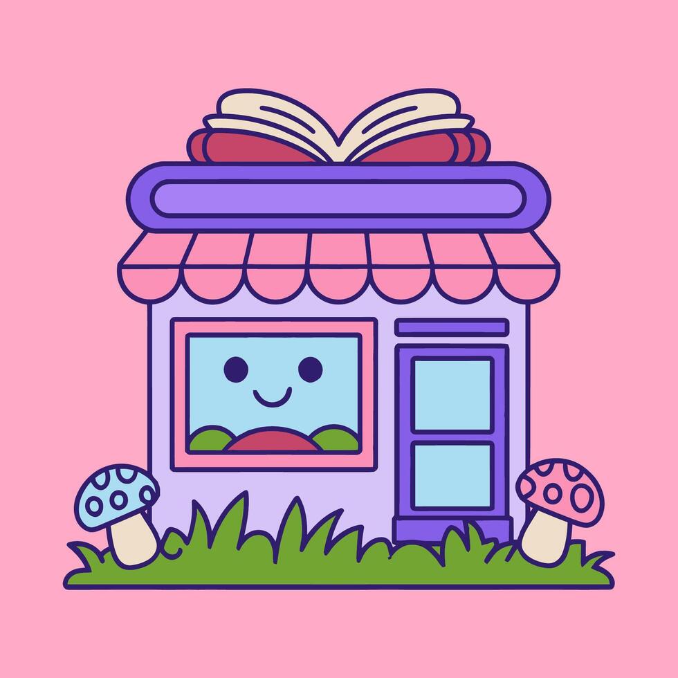 Cute Bookstore With Smiling Face vector