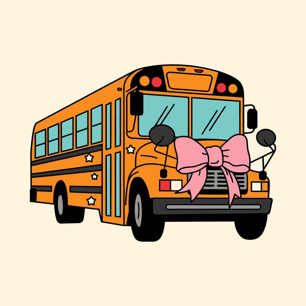 Cute School Bus with Pink Bow Illustration vector
