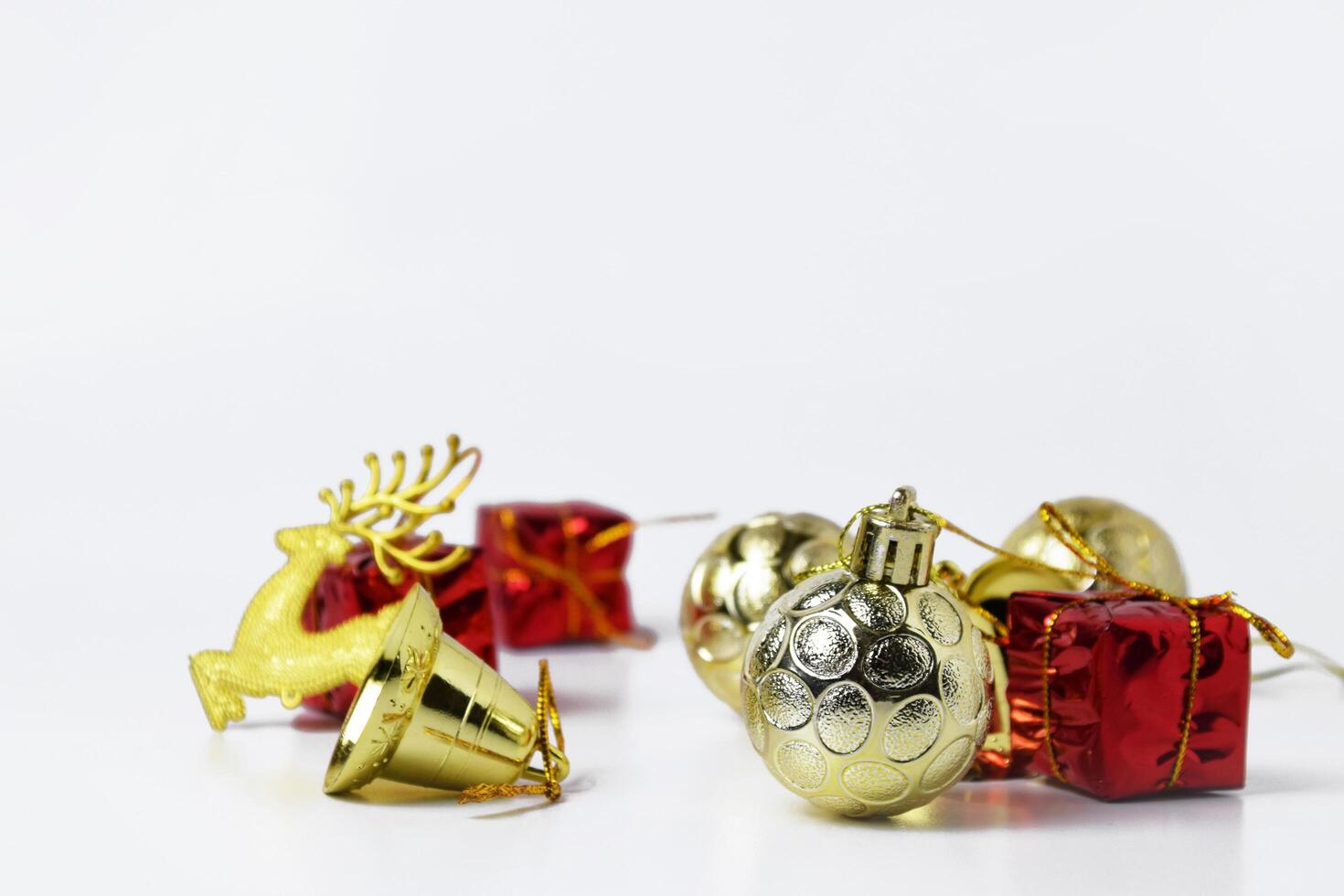 Close up of golden Christmas ornaments in a festive collection photo