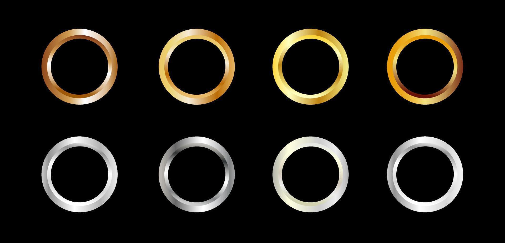 a set of six gold and silver rings on a black background vector