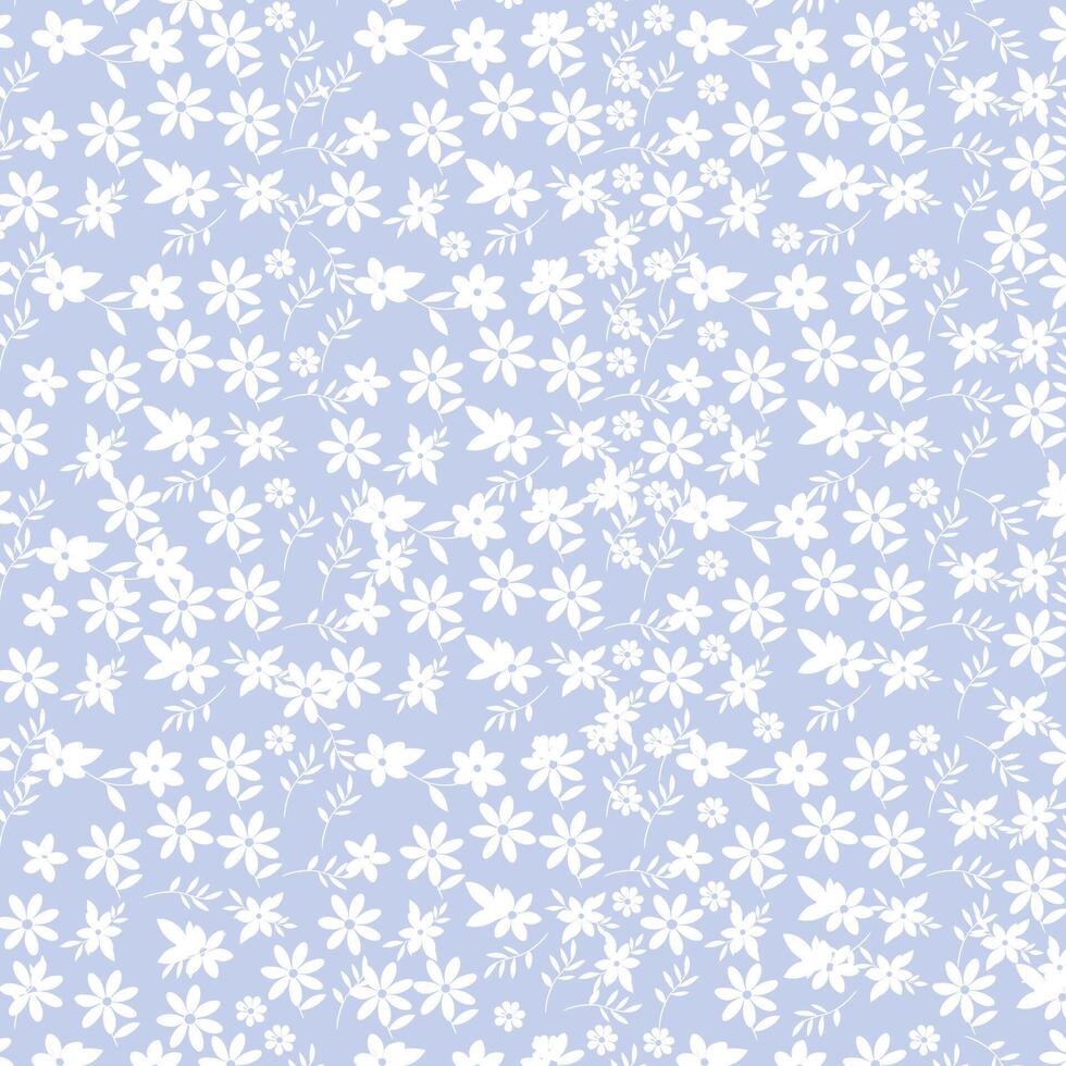 Elegant White Floral Seamless Pattern on Soft Blue Background Botanical Design vector